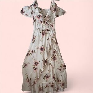 Hint of Blush White Floral High-Low Maxi Dress